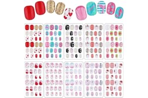 Maitys 240 Pcs Children False Nails Christmas Kids Girls Press on Short Artificial Holiday Fake Nails Pre Glue Full Cover Acrylic Nail Kit for Children Girl Nail Decoration, 10 Boxes(Pink Flower)