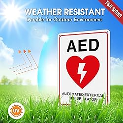 T&R AED Sign - 2 Pack - 10 x 7 Inches Rust Free