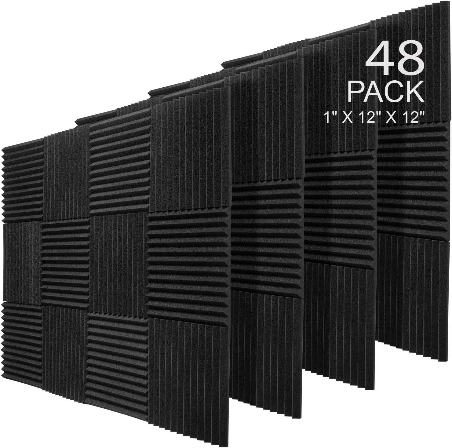 Amazon Com Jber 48 Pack Charcoal Acoustic Panels Studio Foam Wedges Fireproof Soundproof Padding Wall Panels 1 X 12 X 12 Musical Instruments
