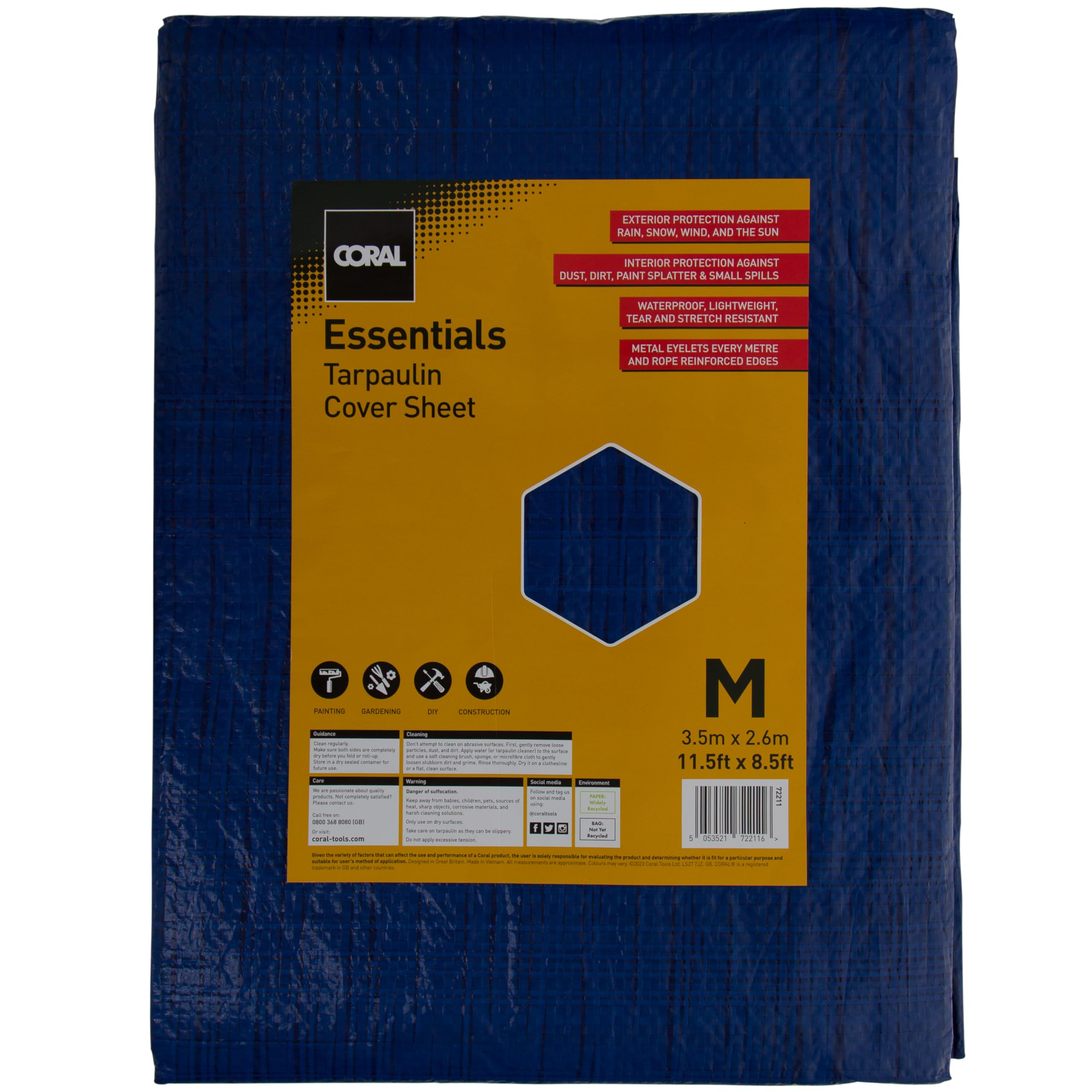 Coral 72211 Essentials 97 Sq ft (11.5 X 8.5ft) Blue Tarpaulin Waterproof Lightweight Tear Resistant Metal Eyelets