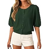 PRETTYGARDEN Puff Short Sleeve Cardigans for Women Lightweight 2026 Summer Shirts Button Up Knit Sweater Tops Spring Clothes