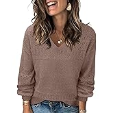 Messic Womens Pullover Sweaters 2025 Casual Long Sleeve V Neck Lightweight Loose Knit Tops