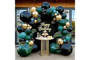 Emerald Green and Gold Balloons Arch Kit, Dark Hunter Forest Green Black Metallic Gold Balloons for Jungle Wedding Birthday G