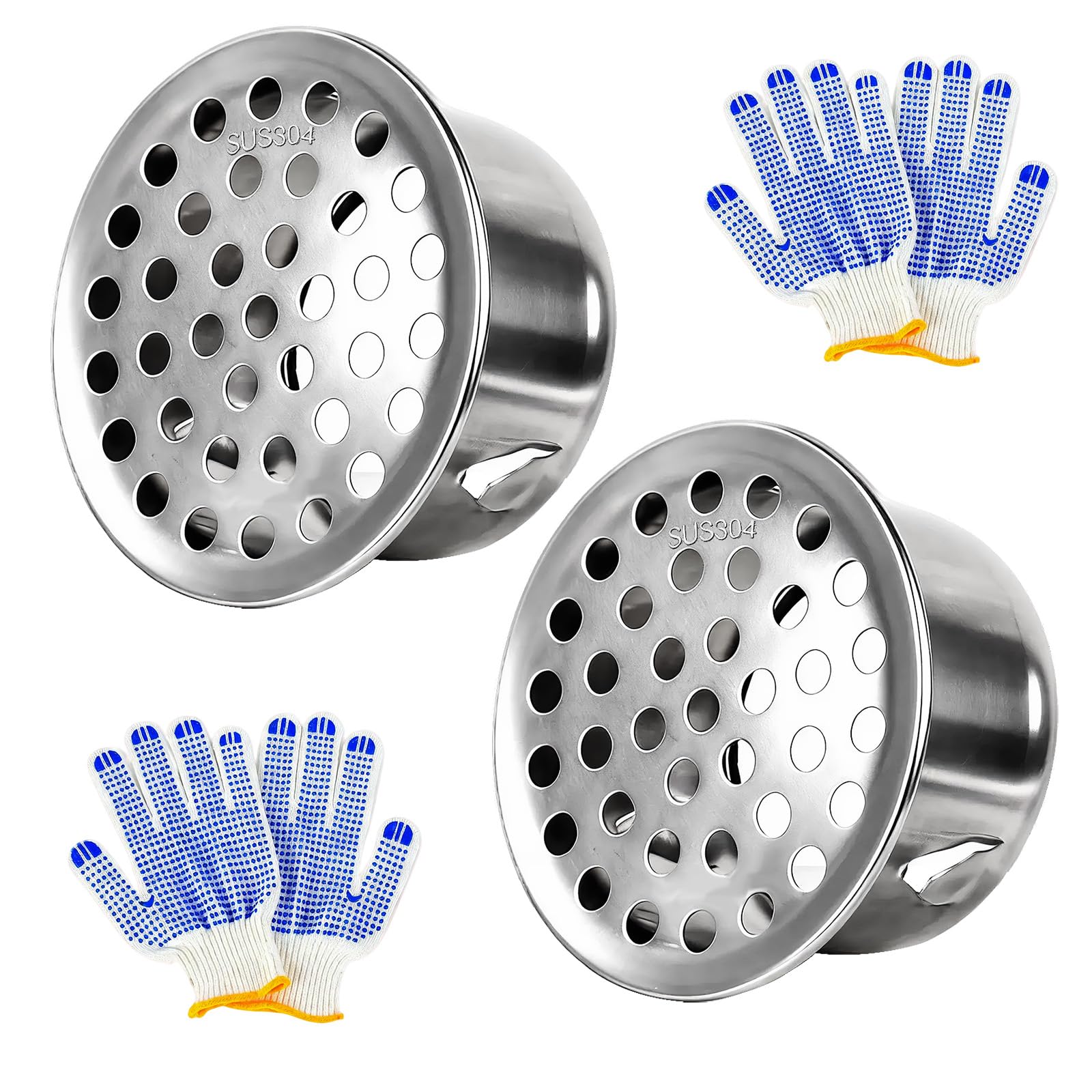 Photo 1 of 2Pcs PVC Termination Cap for 2 Inch Vent Pipe, 304 Stainless Steel Mesh Screen Vent Cover, Vent Pipe Screen & Exhaust Pipe End Cap with 2 Gloves for Furnace and Roof Vent (2in)