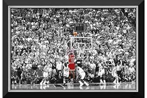 Michael Jordan Last Shot Framed Canvas – Iconic Basketball Moment Wall Art – Basketball Collectible Display Piece (33.5" by 2