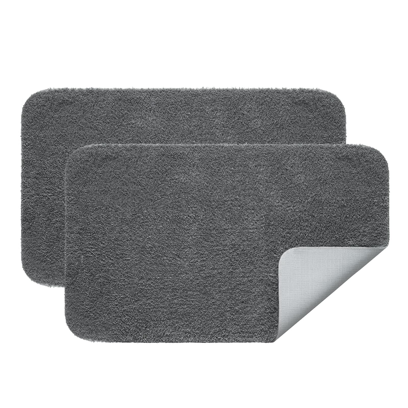 MIULEE 2 Piece Rectangular Bathroom Mat for Shower Non-Slip Soft Comfortable Tabis Absorbent Soft Microfibre Toilet Bath Mat 40 x 60 cm Grey