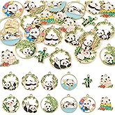 Cheriswelry 24Pcs Enamel Panda Pendants Cute Panda Bamboo Alloy Dangle Charms Lovely Animal Hang Ornaments 12 Styles 20.5-28mm for Necklace Earring Making
