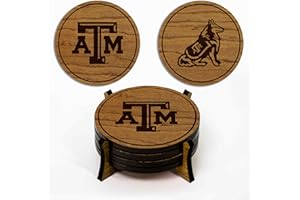 LazerEdge Texas A&M Aggies Wooden Coaster Set - Cherry Wood - Officially Licensed Product - 4-Pack