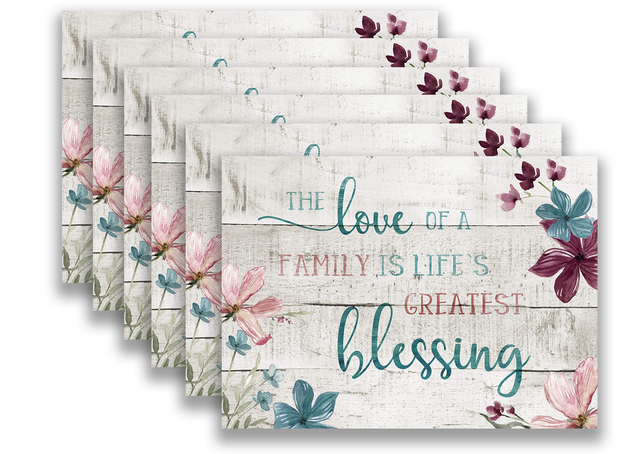 Blissful Living Set of 6 Placemats, Washable - Decorate Your Kitchen Table with Our Beautiful Rectangle pad placemat (Love of Family)