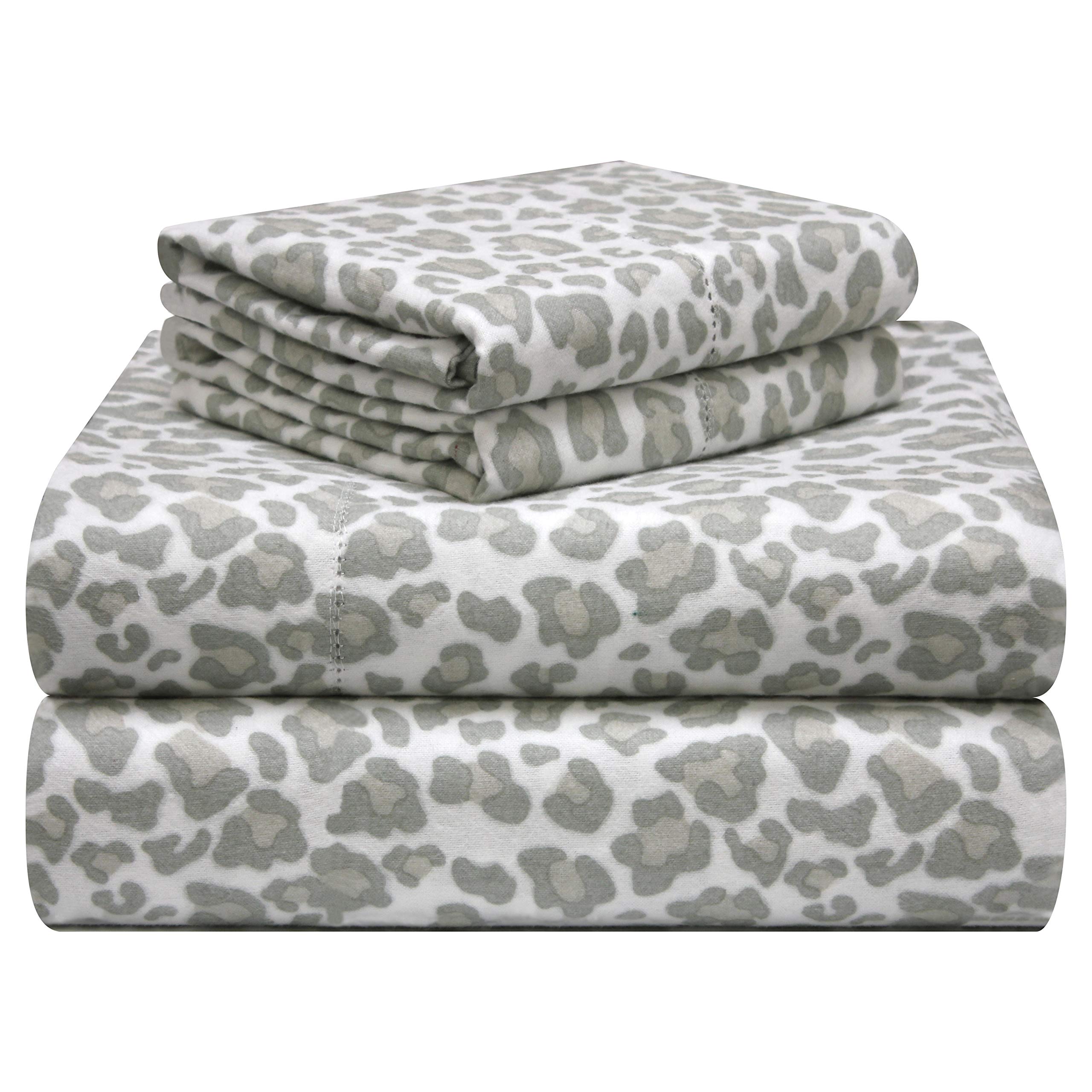 pointehaven 180 GSM Velvet Feel Luxury 100% Cotton Printed Flannel Sheet Set, Twin, Leopard - Warm & Cozy - Pre-Shrunk -Deep Pockets - Elastic All Around-Comfy Double Brushed -