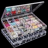Noverlife 2 Pack 36 Grids Clear Plastic Organizer Box, Jewelry Craft Storage Container Bead Holder Nail Charm Organizer, Rock Collection Box for Fishing Tackles, Acrylic Earring Display Case for Girls