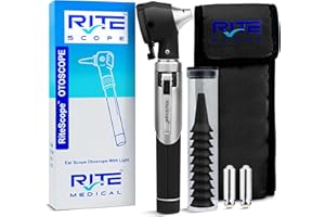 RiteScope Otoscope with Light - Premium Otoscope Set with Fiber Optic Illumination - Ear Infection Detector - Comprehensive Ear Scope for Examination at Home - Black