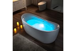 WOODBRIDGE 71" x 31-1/2" Whirlpool Water Jetted and Air Bubble Freestanding Heated Soaking Combination Bathtub, BJ300