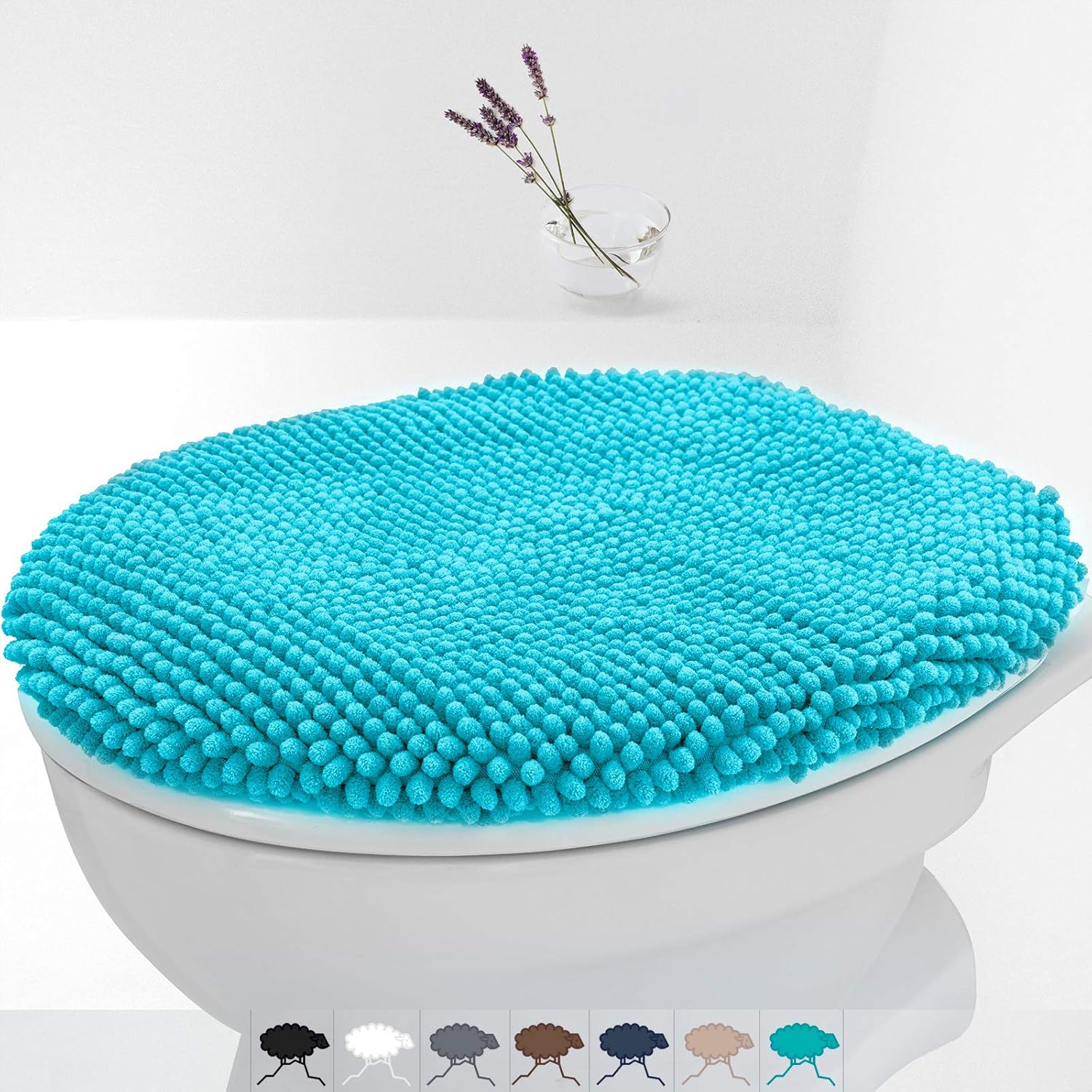 Fluffy Grip Chenille Bathroom Toilet Lid Cover, Large Size, Machine