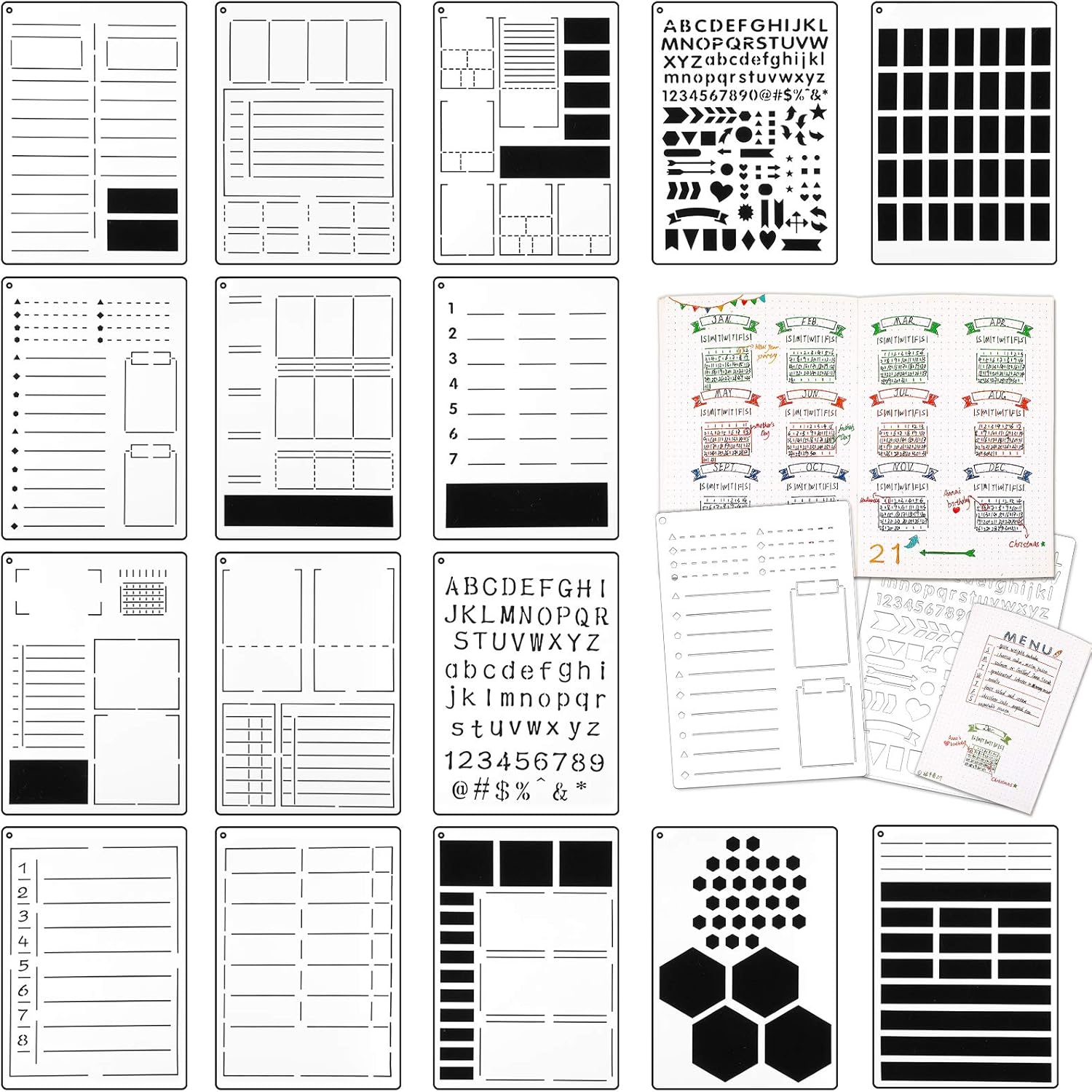 16 Pieces Journal Stencil Plastic Planner Ultimate Productivity Stencil Speedy Spread Journal Stencils for DIY Journals Notebook Schedule Templates A5 Dotted Planners Calendars Habit Record : Kitchen & Dining