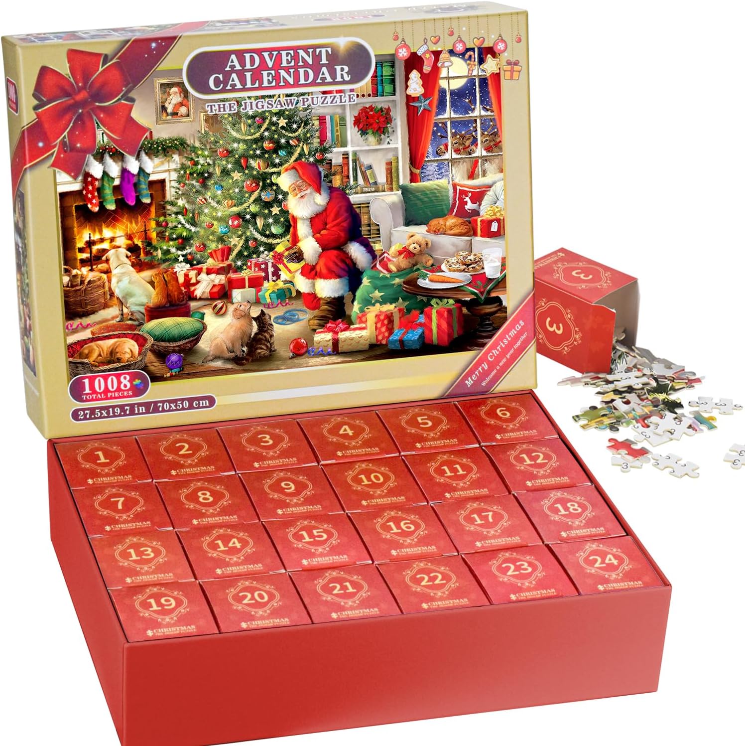 Advent Calendars - Advent Calendar 2023 Christmas Jigsaw Puzzles, 24 Days Surprise Christmas Countdown Calendars, 24 Boxes 1008 Pieces Puzzles for Kids Adult Countdown to Christmas Gifts, Christmas Gifts Puzzle Home Decoration