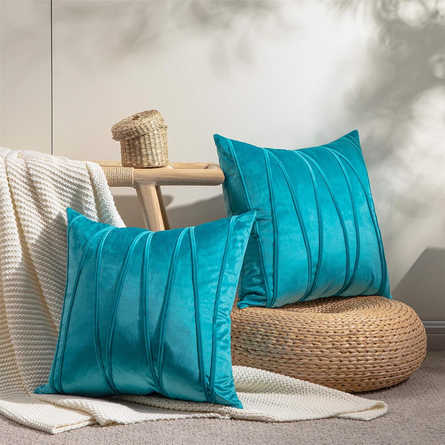 Topfinel Velvet Cushion Covers, Set of 2, Striped, Decorative Sofa