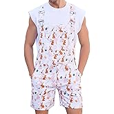 Bib Overalls for Men Adjustable Straps Work Coveralls Printed Shorts Jumpsuit