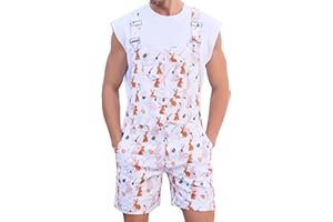 BINDEFON Bib Overalls for Men Adjustable Straps Work Coveralls Printed Shorts Jumpsuit