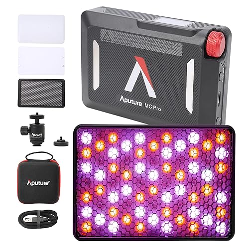 Aputure MC PRO On Camera Video Light,LED Camera Light  Panel,2,000-10,000k,Magnet Adsorption Function,Dust and Waterproof,App  Control for Vlogging,