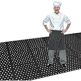 82.6 x 35.4 Inch Non-Slip Commercial Anti-Fatigue Drainage Rubber Mat Roll, Heavy Duty Rubber Floor Mat with Holes for Restaurants, Bars, and Wet Areas, Black