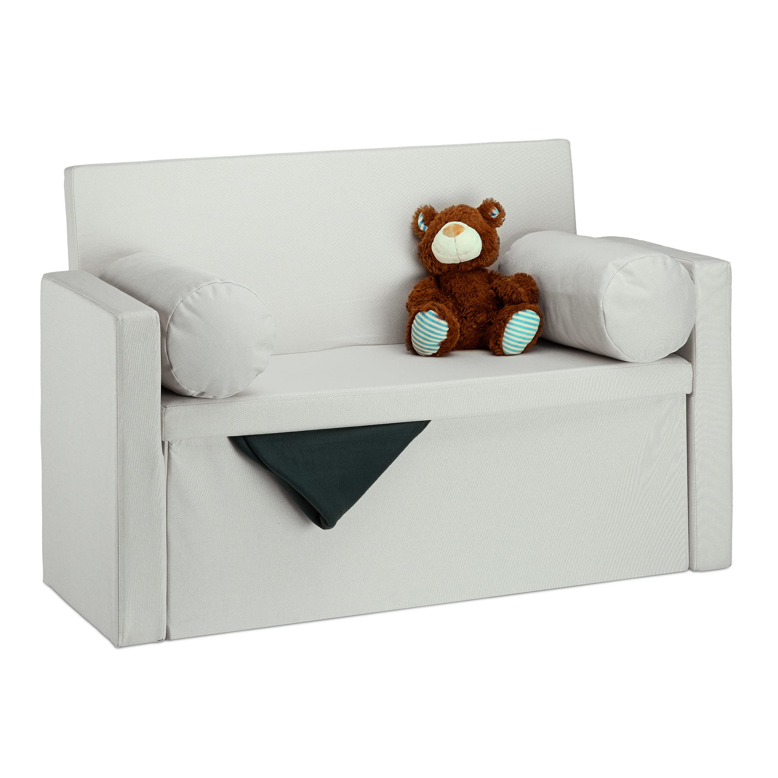 Relaxdays Bench Seat with Backrest, Pillows, Foldable, Storage Ottoman, Padded, Hallway Chest, 75x115x47cm, Cream