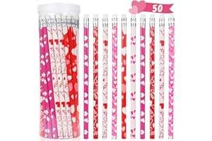HINZER 50Pcs Valentines Day Pencils for Kids Party Favors Valentines Wood Pencils Bulk with Erasers for Goodie Bags Fillers Valentine's Day Exchange Gifts Giveaways Classroom Rewards School Supplies