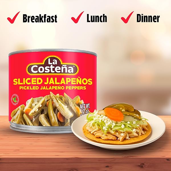 LA COSTEÑA SLICED JALAPENO PEPPERS – PICKLED JALAPENOS – JALAPENO PEPPER – HOT PEPPERS FOR MEXICAN FOOD, GUACAMOLE, SPICY NACHO & TACO TOPPINGS, ENCHILADAS & SALSA – 12OZ, 6 PACK CANNED JALAPENOS