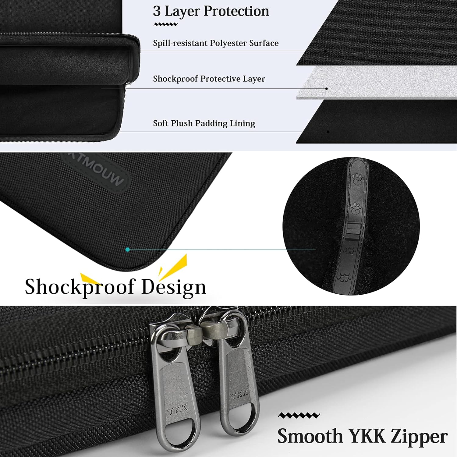 Laptop Sleeve Case 13-14 Inch Waterproof Portable Handle Laptop Case 360 Protective Laptop Work Briefcase Bag Compatible with 13" MacBook Air/Pro, 13-14 inch Acer/ASUS/HP/Lenovo/Dell Notebook, Black