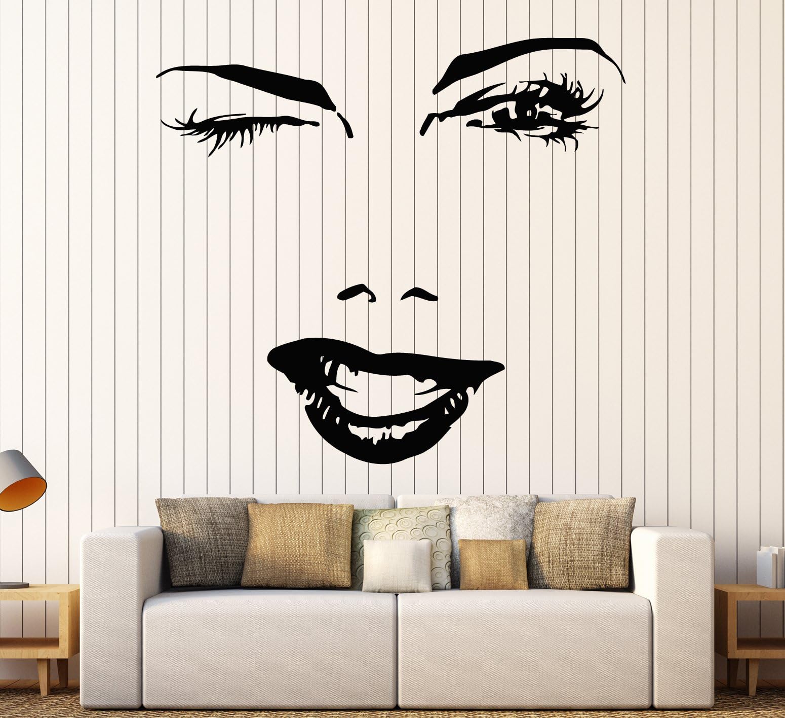 Vinyl Decal Woman Beautiful Sexy Face Eyes Lips Smile Makeup Wall Stickers (ig1604)