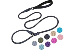 MOTAITY Slip Lead Dog Leash(6ft)，Strong Nylon Rope Leash Anti-Choking Anti-Pull and Outdoor Walking Training Lead for Small Medium Large Dogs (Black, 1/2"×6ft)