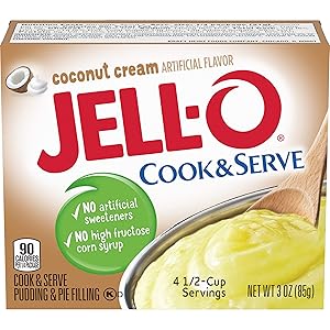 Jell-O Cook & Serve Coconut Cream Pudding & Pie Filling (3 oz Boxes, Pack of 6)