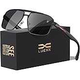 LUENX Aviator Sunglasses for Men Square Polarized Polygon Lens - UV 400 Protection