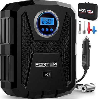 FORTEM 12V Car Tyre Inflator with Auto Shut Off LED Light Carry Case