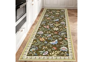 AUBEATY Rug Runners for Hallways - 2x6 Non Slip Machine Washable Runner Rug, Ultra Soft Floral Rug Low Pile Modern Area Rug, Long Runner Rug for Kitchen Floor, Bedroom, Laundry and Living Room-Brown