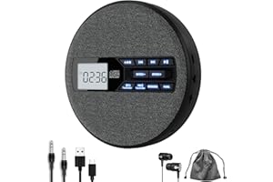 M-Amazup CD Player Portable, Rechargeable Portable CD Player with Dual Speakers and Anti Skip,CD,Dual Bluetooth,FM Transmission,USB,AUX,LCD Display,Backlit Button,Repeat,10 Speeds Home Car Fabric Gray