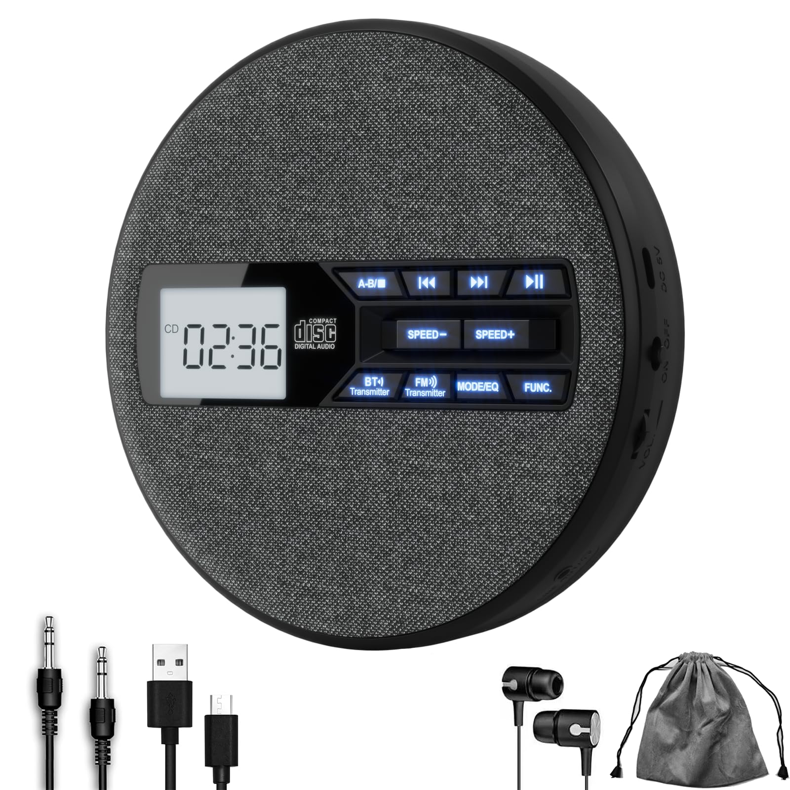 Photo 1 of M-Amazup CD Player Portable, Rechargeable Portable CD Player with Dual Speakers and Anti Skip,CD,Dual Bluetooth,FM Transmission,USB,AUX,LCD Display,Backlit Button,Repeat,10 Speeds Home Car Fabric Gray
