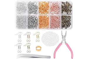 Earring Hooks, Audab 1400pcs Making Kit with 200pcs Ear Ring 1000pcs Jump Rings, Backs and Jewelry Pliers for Supplies Findings