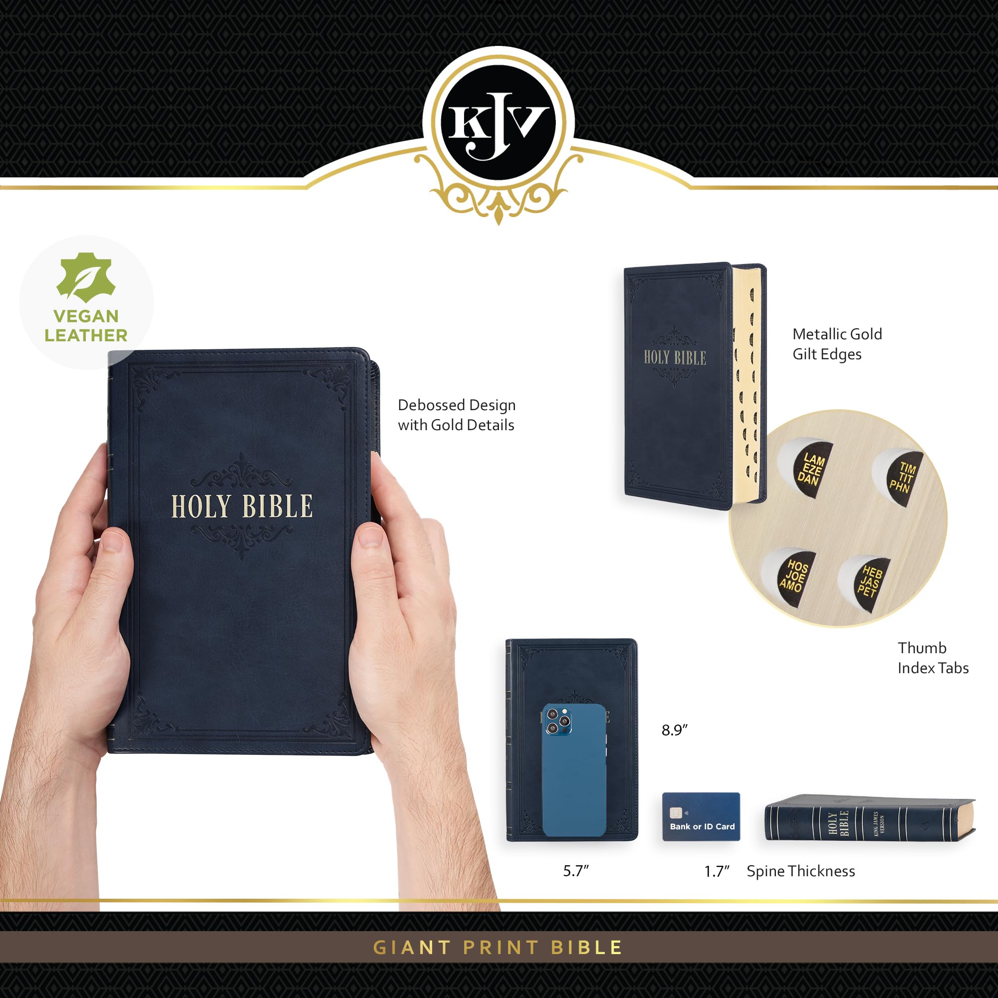 KJV Holy Bible, Giant Print Standard Size Faux Leather Red Letter Edition - Ribbon Marker, King James Version, Dark Blue (KJV Standard GP Editions) KJV Holy Bible, Giant Print Standard Size Faux Leather Red Letter Edition - Ribbon Marker, King James Version, Dark Blue (KJV Standard GP Editions) Imitation Leather