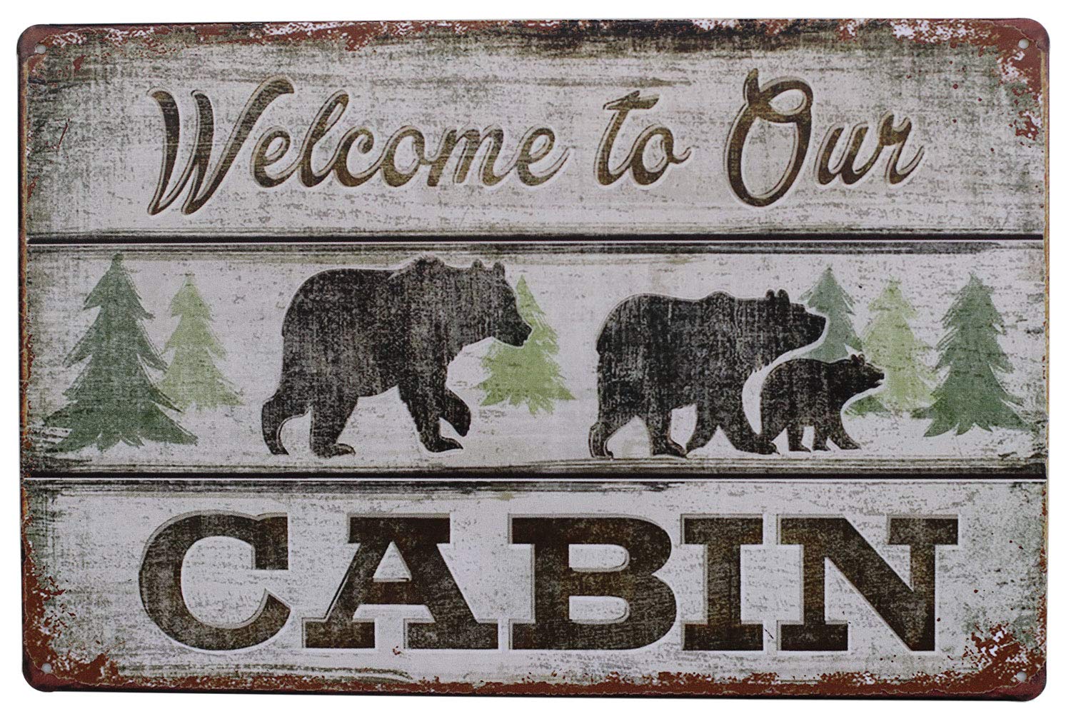 Hioni Welcome To Our Cabin, Metal Tin Sign, Vintage Plaque Wall Decor