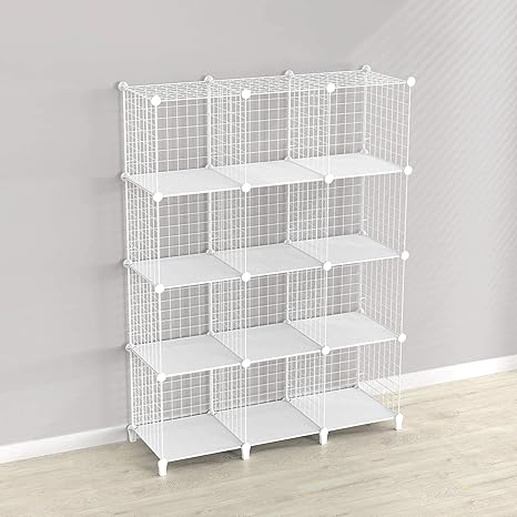 Amazon Simpdiy 大容量 整理棚 本棚 ワイヤー収納ラック 組み立て式 衣類収納ボックス 便利な ワードローブ 白 12ボックス ワードローブ オンライン通販