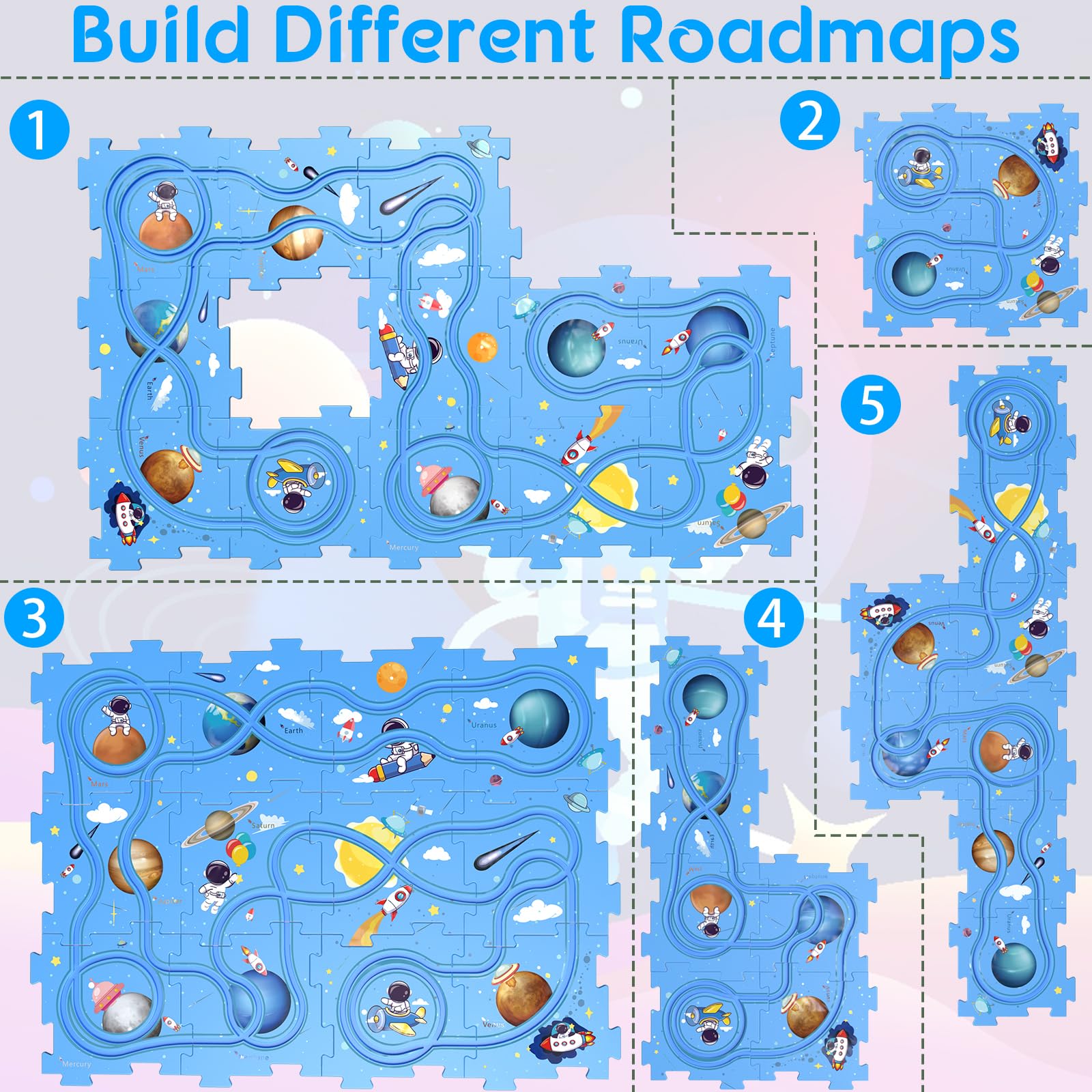 Puzzle Track Educational Play Set-Plastic Jigsaw Board & Battery Operated Toy Vehicles, Montessori Toys for Kids Ages 3-5, 2-4 Years Toddlers Puzzle Rail Car, 3 4 5 6 Year Old Boys Gift