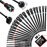 LLNDEI 23PCS Magnetic Nut Driver Set | Full Size 6-Inch Long Nut Driver Set | Metric 6-15mm, SAE 1/4"-9/16" | 1/4" Hex Shank | Long Power Bits, PH1, PH2, SL5, T20 | Cr-V Steel