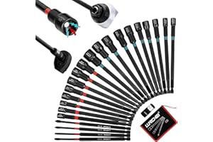 LLNDEI 23PCS Magnetic Nut Driver Set | Full Size 6-Inch Long Nut Driver Set | Metric 6-15mm, SAE 1/4"-9/16" | 1/4" Hex Shank | Long Power Bits, PH1, PH2, SL5, T20 | Cr-V Steel