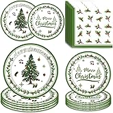Christmas Paper Plates and Napkins Set 72 PCS (24 Guests) Christmas Party Supplies Green Tree Disposable Tableware Set Holiday Dinner Party Kit