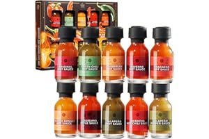 Kiri & Sons Gourmet Hot Sauce Sampler Gift Set of 10 for Fathers Day, Flavors Include Habanero, Scotch Bonnet, Jalapeno, Sriracha, Louisiana Style, Cayenne, Red & Green Chili and More, Variety Pack Gifts