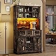 LUXOAK 72" Coffee Bar Wine Cabinet with Sliding Barn Door & LED Lights, Sideboard Buffet Cabinet with Wine Bottle Rack, 3 Drawers, Storage Cabinet for Kitchen, Dining Room, Dark Rustic Oak