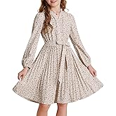 GRACE KARIN Girls Long Sleeve Fall Dress Floral Pleated Casual Holiday Party Teen Flower Dresses Size 6-14Y