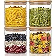 HomArtist 21oz - 4 Pack Glass Jars with Bamboo Lids, Glass Food Storage Containers with Airtight Lids, Air Tight Pantry Stora