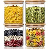 HomArtist 21oz - 4 Pack Glass Jars with Bamboo Lids, Glass Food Storage Containers with Airtight Lids, Air Tight Pantry Stora